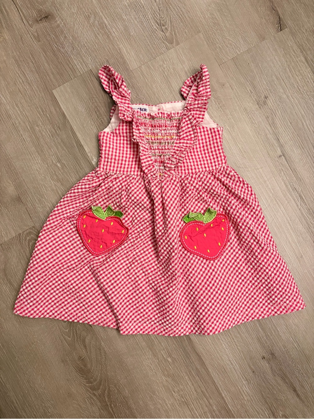 Blueberi Boulevard 3T Strawberry Gingham Seersucker Smocked Ruffle Dress